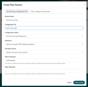 Fill in the form. At least enter a name, select the configuration of choice (in this case: North_Sea_basic, version 1), and enter an administrator password. When you're ready, click on the Create Session button.