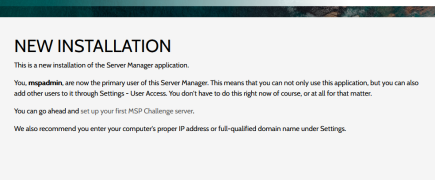 When you open the Server Manager for the first time, you might be asked to log in first with your MSP Challenge account. Afterwards, you should see this notice. Read it carefully, and click through using the provided link.